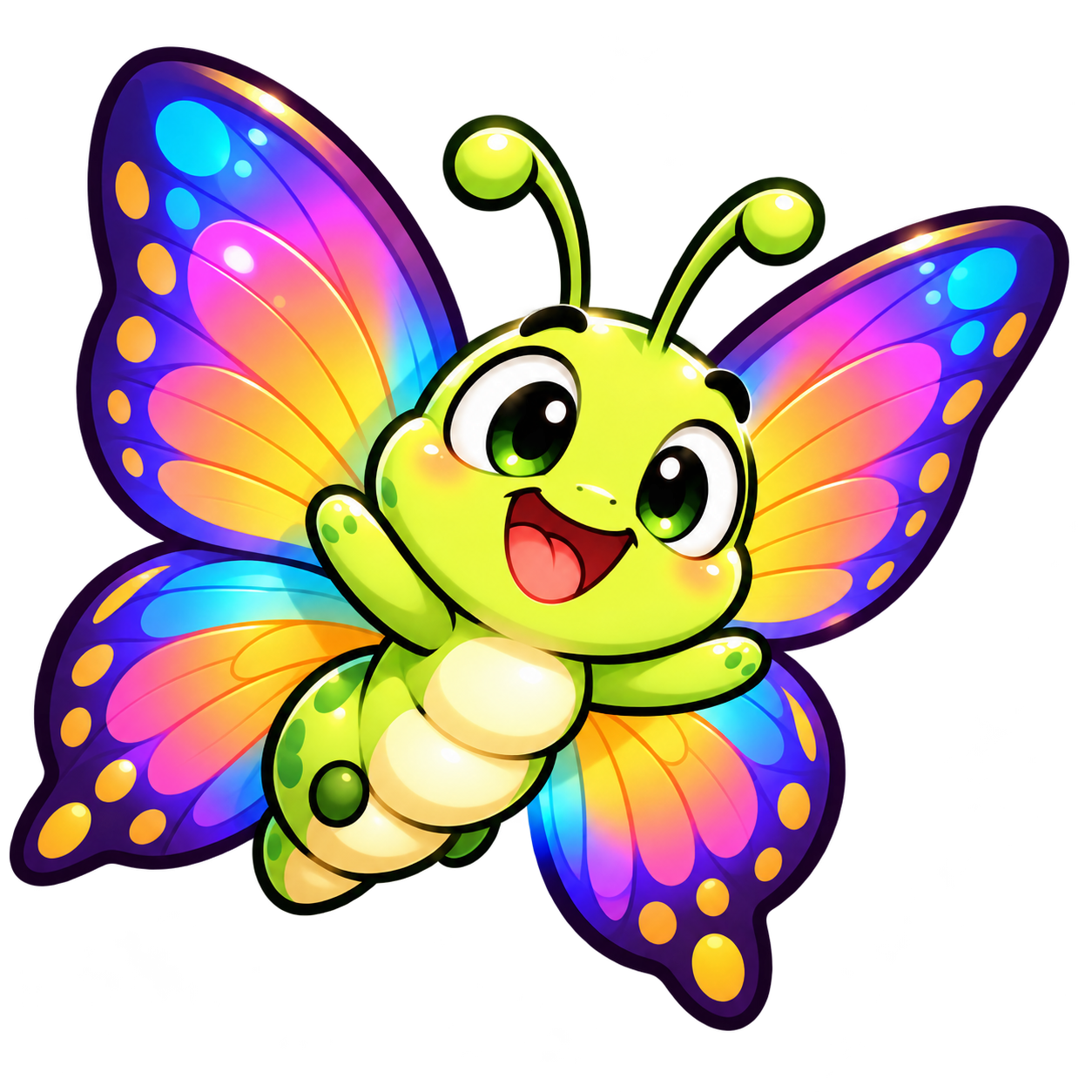 COCOON’s joyful mascot with colorful butterfly wings.