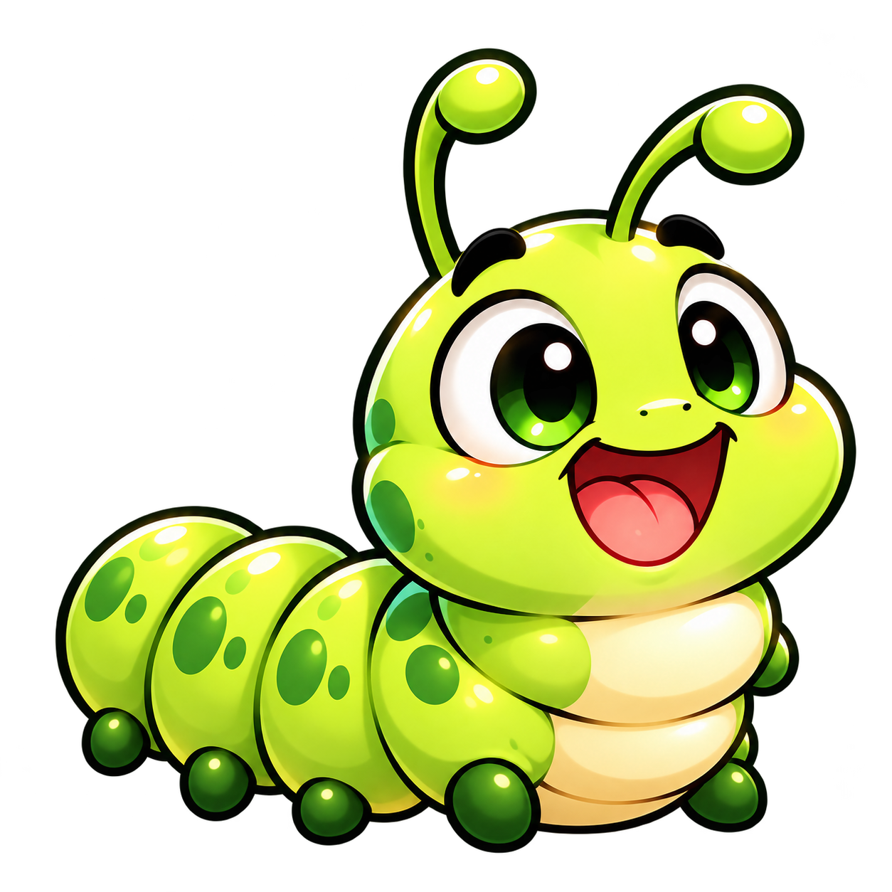 COCOON’s joyful green caterpillar, with bright eyes and a big dream.
